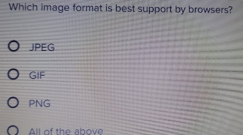 Which image format is best support by browsers? MCQ Fiverr SEO Test